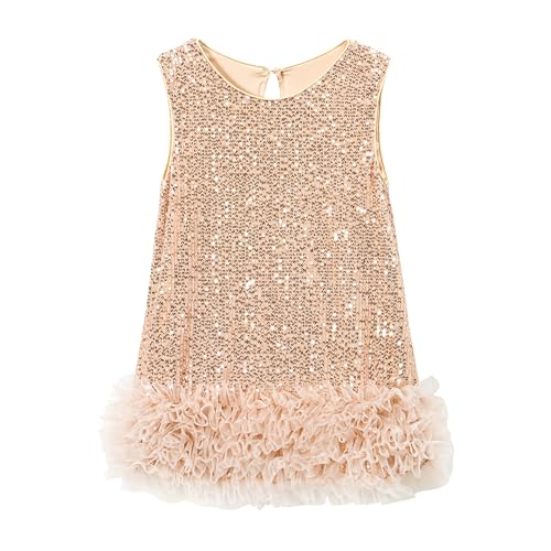 Miipat Baby Mädchen Kleid Pailletten Tüll Kleinkind Mädchen Kleider Elegante Prinzessin Kinder Kleid für Geburtstagsfeier Hochzeit（Champagner 130 5-6 Jahre） von Miipat