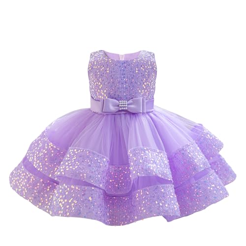 Miipat Baby Mädchen Kleid Prinzessin Tüll Pailletten Partykleid Ärmellos Mädchen Blumenmädchenkleider Geburtstag Hochzeit Kleider Hellviolett 120 4-5 Jahre von Miipat
