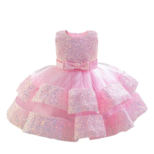 Miipat Baby Mädchen Kleid Prinzessin Tüll Pailletten Partykleid Ärmellos Mädchen Blumenmädchenkleider Geburtstag Hochzeit Kleider Pfirsichrosa 110 3-4 Jahre von Miipat