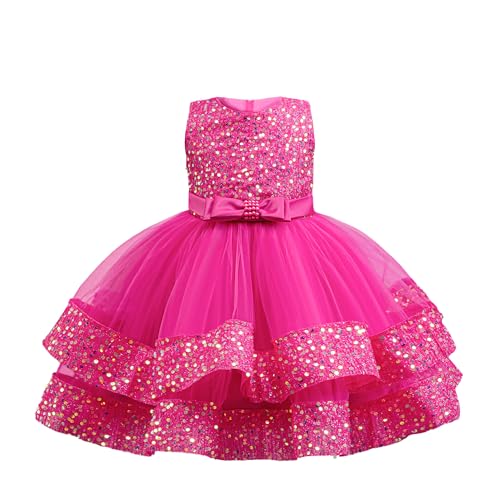 Miipat Baby Mädchen Kleid Prinzessin Tüll Pailletten Partykleid Ärmellos Mädchen Blumenmädchenkleider Geburtstag Hochzeit Kleider Rosenrot 80 12-18 Monate von Miipat
