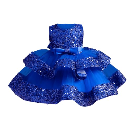 Miipat Baby Mädchen Kleid Prinzessin Tüll Pailletten Partykleid Ärmellos Mädchen Blumenmädchenkleider Geburtstag Hochzeit Kleider Royalblau 80 12-18 Monate von Miipat