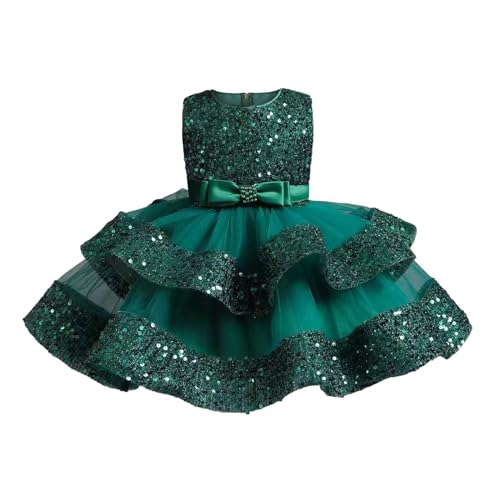 Miipat Baby Mädchen Kleid Prinzessin Tüll Pailletten Partykleid Ärmellos Tutu Blumenmädchenkleider für Geburtstag Hochzeit Grün 110 3-4 Jahre von Miipat