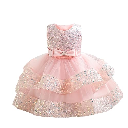 Miipat Baby Mädchen Kleid Prinzessin Tüll Pailletten Partykleid Ärmellos Tutu Blumenmädchenkleider für Geburtstag Hochzeit Rosa 100 2-3 Jahre von Miipat