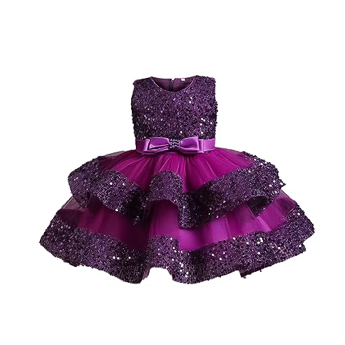 Miipat Baby Mädchen Kleid Prinzessin Tüll Pailletten Partykleid Ärmellos Tutu Blumenmädchenkleider für Geburtstag Hochzeit Violett 100 2-3 Jahre von Miipat