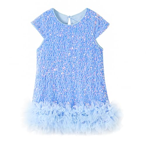 Miipat Baby Mädchen Kleid Samt Pailletten Kappe Ärmel Kleinkind Mädchen Kleider Herbst Winter Elegante Prinzessin Kinder Kleid für Geburtstagsfeier Hochzeit(Hellblau 130 5-6 Jahre) von Miipat