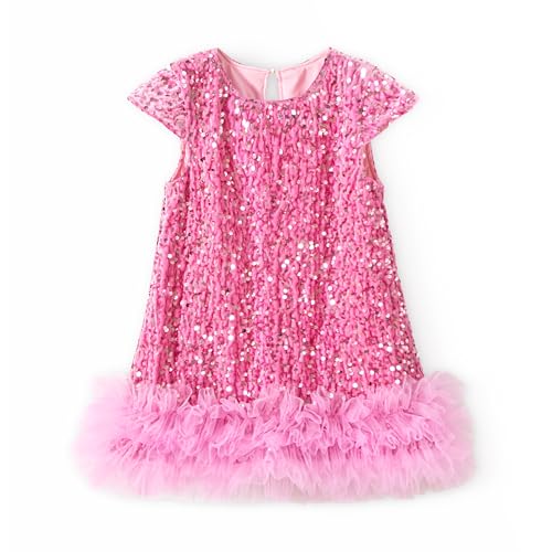 Miipat Baby Mädchen Kleid Samt Pailletten Kappe Ärmel Kleinkind Mädchen Kleider Herbst Winter Elegante Prinzessin Kinder Kleid für Geburtstagsfeier Hochzeit(Rosa 110 3-4 Jahre) von Miipat