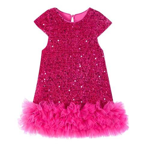 Miipat Baby Mädchen Kleid Samt Pailletten Kappe Ärmel Kleinkind Mädchen Kleider Herbst Winter Elegante Prinzessin Kinder Kleid für Geburtstagsfeier Hochzeit(Roserot 100 2-3 Jahre) von Miipat