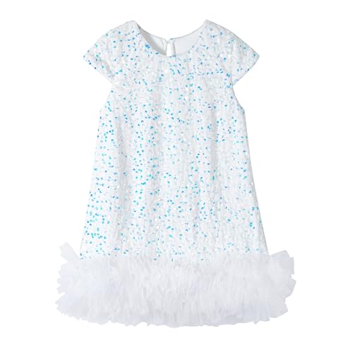 Miipat Baby Mädchen Kleid Samt Pailletten Kappe Ärmel Kleinkind Mädchen Kleider Herbst Winter Elegante Prinzessin Kinder Kleid für Geburtstagsfeier Hochzeit(Weiß 130 5-6 Jahre) von Miipat