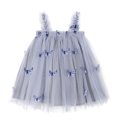 Miipat Baby Mädchen Kleid Ärmellos Schmetterling Prinzessin Tüllkleid Kleinkind Mädchen Blumenmädchenkleider Hochzeit Geburtstag Partykleid Graublau 110 3-4 Jahre von Miipat