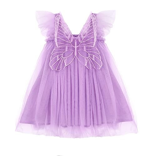 Miipat Baby Mädchen Kleid Ärmellos Schmetterling Prinzessin Tüllkleid Kleinkind Mädchen Blumenmädchenkleider Hochzeit Geburtstag Partykleid Lila 100 2-3 Jahre von Miipat