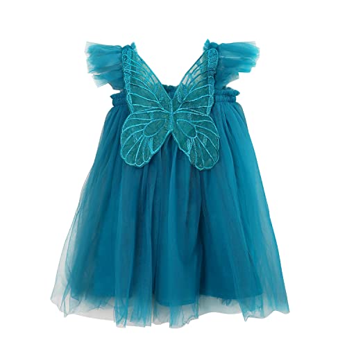 Miipat Baby Mädchen Kleid Ärmellos Schmetterling Prinzessin Tüllkleid Kleinkind Mädchen Blumenmädchenkleider Hochzeit Geburtstag Partykleid Malachitblau 90 18-24 Monate von Miipat