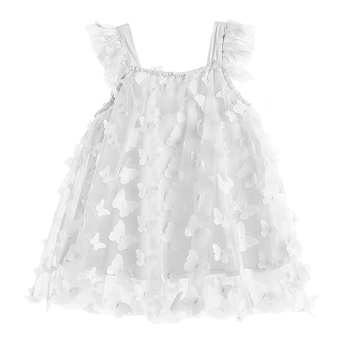 Miipat Baby Mädchen Kleid Sommer Schmetterlingsärmel Festlich Prinzessin Tüllkleid Weiß 110 3-4 Jahre von Miipat