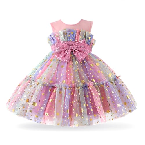 Miipat Baby Mädchen Kleid Tüll Ärmellose Mädchen Pailletten Kleider Kleinkind Prinzessin Formales Kleid Baby Geburtstag Party Hochzeit Blumenmädchenkleider 110 4-5 Jahre von Miipat