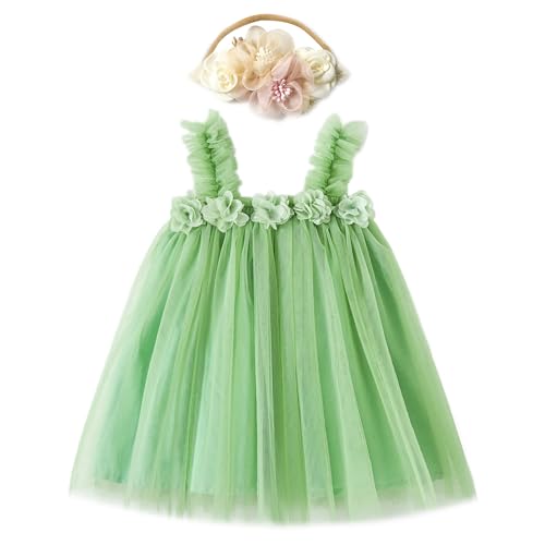 Miipat Baby Mädchen Kleid Tüll Kleinkind Mädchen Tutu Prinzessin Kleider mit Blumestirnband für Hochzeit Party Geburtstags Festliches Foto Shoot Kinder Kleidung Grün 80 12-18 Monate von Miipat