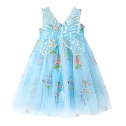 Miipat Baby Mädchen Kleid Tüll Schmetterling Kleinkind Mädchen Kleider Sommer Ärmelloses Stickerei Blumen Prinzessin Kleid für Geburtstags Hochzeit Party(Hellblau 73 9-12 Monate von Miipat