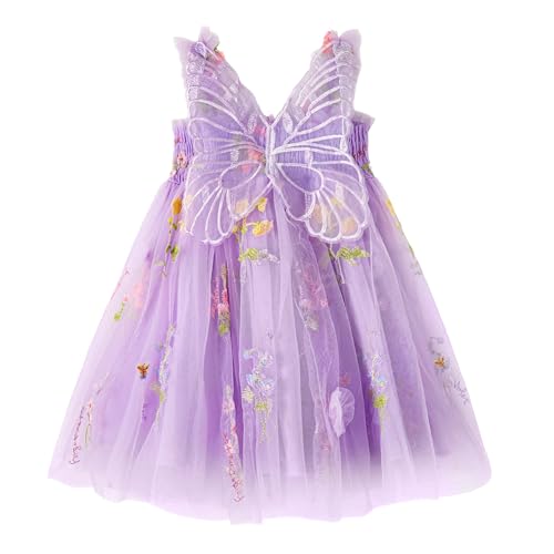 Miipat Baby Mädchen Kleid Tüll Schmetterling Kleinkind Mädchen Kleider Sommer Ärmelloses Stickerei Blumen Prinzessin Kleid für Geburtstags Hochzeit Party(Lila 80 12-18 Monate von Miipat
