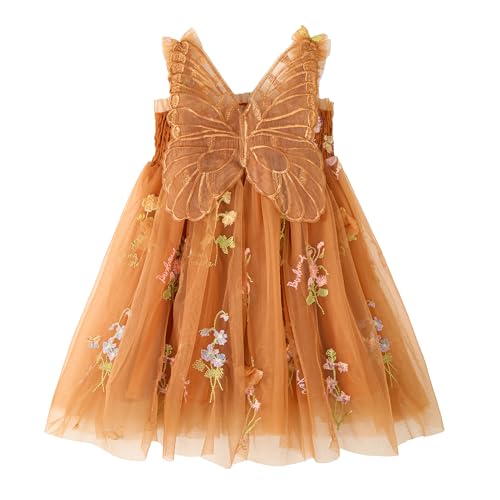 Miipat Baby Mädchen Kleid Tüll Schmetterling Kleinkind Mädchen Kleider Sommer Ärmelloses Stickerei Blumen Prinzessin Kleid für Geburtstags Hochzeit Party(Orange 80 12-18 Monate von Miipat