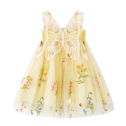 Miipat Baby Mädchen Kleid Tüll Schmetterling Kleinkind Mädchen Prinzessin Kleider Ärmelloses Stickerei Blumen Hochzeit Party Geburtstags Kleid für Mädchen(Gelb 90 18-24 Monate von Miipat