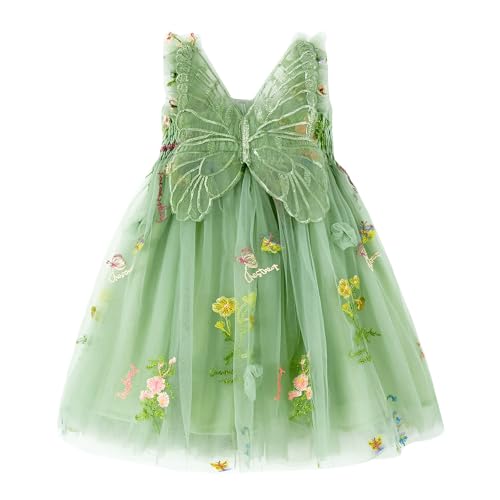 Miipat Baby Mädchen Kleid Tüll Schmetterling Kleinkind Mädchen Prinzessin Kleider Ärmelloses Stickerei Blumen Hochzeit Party Geburtstags Kleid für Mädchen(Olivgrün 90 18-24 Monate von Miipat