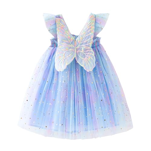 Miipat Baby Mädchen Kleid Tüll Schmetterling Kleinkind Prinzessin Sommer Ärmellose Tutu Kleider für Party Hochzeit Geburtstagskleid 110 3-4 Jahre von Miipat