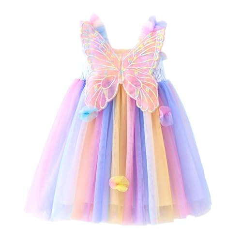 Miipat Baby Mädchen Kleid Tüll Schmetterling Sommer Ärmellose Kleinkind Mädchen Prinzessin Blumenkleider Hochzeitsfeier Geburtstags Kleid für Mädchen 110 3-4 Jahre von Miipat