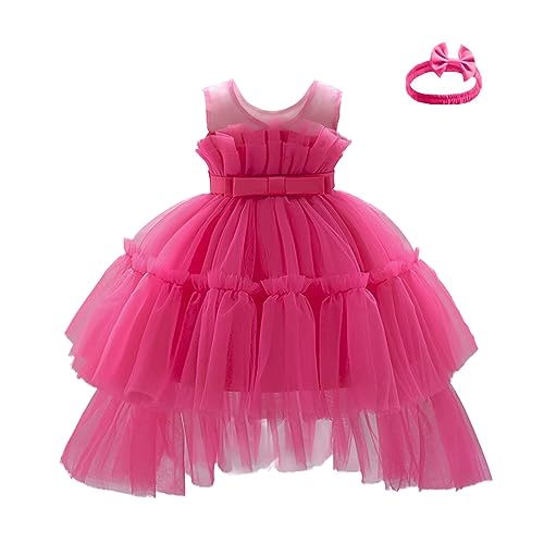 Miipat Baby Mädchen Kleid Tülle Prinzessin Kleider mit Stirnband für Party Festlich Geburtstag Hochzeit Dunkelrosa 90 18-24 Monate von Miipat