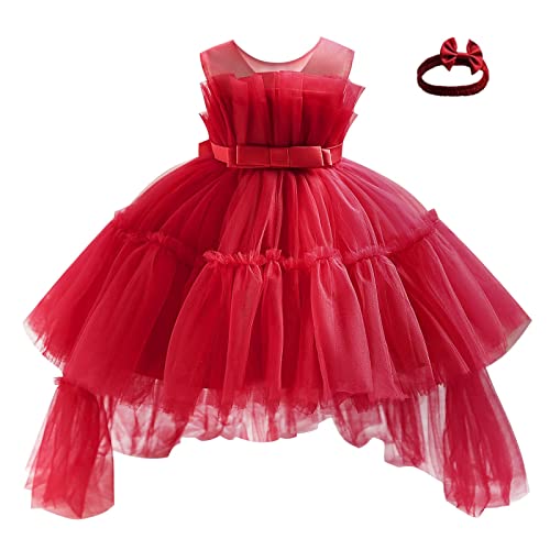 Miipat Baby Mädchen Kleid Tülle Prinzessin Kleider mit Stirnband für Party Festlich Geburtstag Hochzeit Rot 90 18-24 Monate von Miipat