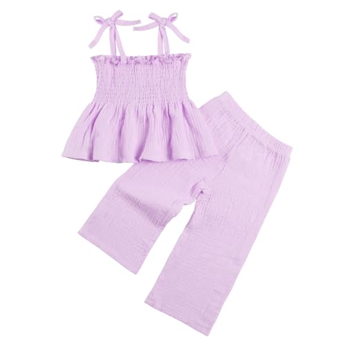 Miipat Baby Mädchen Kleidung Kleinkind Sommer Bekleidungsset Suspender und Hosen Set 2-Stücke Babykleidung Set für Mädchenn Lila 90 2-3 Jahre von Miipat