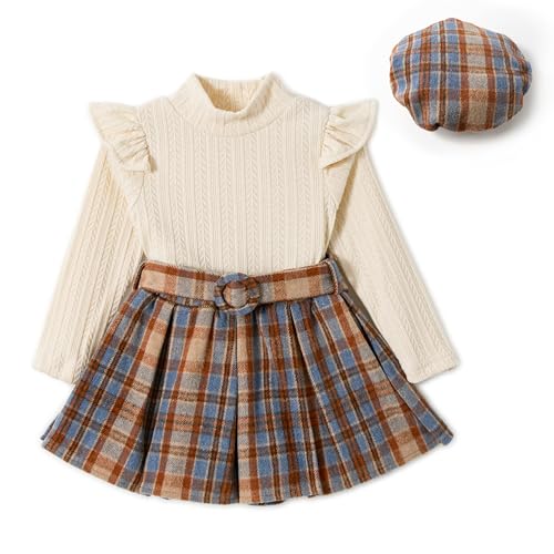 Miipat Baby Mädchen Kleidung Set Kleinkind Mädchen Outfits Set Herbst Winter Lange Ärmel Pullover Tops mit Mini Rock Bekleidungsets für Mädchen(110 3-4 Jahre) von Miipat