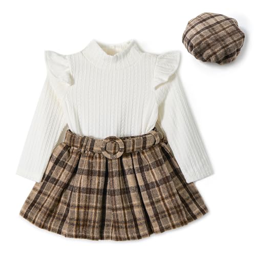 Miipat Baby Mädchen Kleidung Set Kleinkind Mädchen Outfits Set Herbst Winter Lange Ärmel Pullover Tops mit Mini Rock Bekleidungsets für Mädchen(130 5-6 Jahre) von Miipat