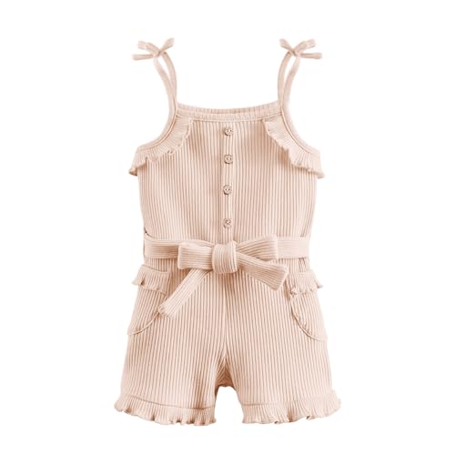Miipat Baby Mädchen Kleidung Sommer Ärmellos Kleinkind Rüschen Gestrickter Gerippter Strampler Outfit Jumpsuit Kleidungsset für Mädchen Beige 80 12-18 Monate von Miipat