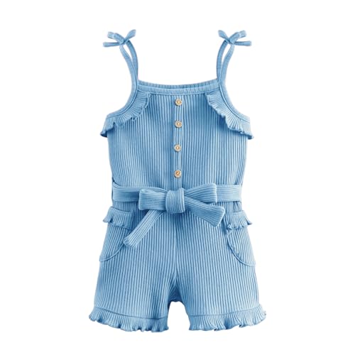 Miipat Baby Mädchen Kleidung Sommer Ärmellos Kleinkind Rüschen Gestrickter Gerippter Strampler Outfit Jumpsuit Kleidungsset für Mädchen Blau 80 12-18 Monate von Miipat