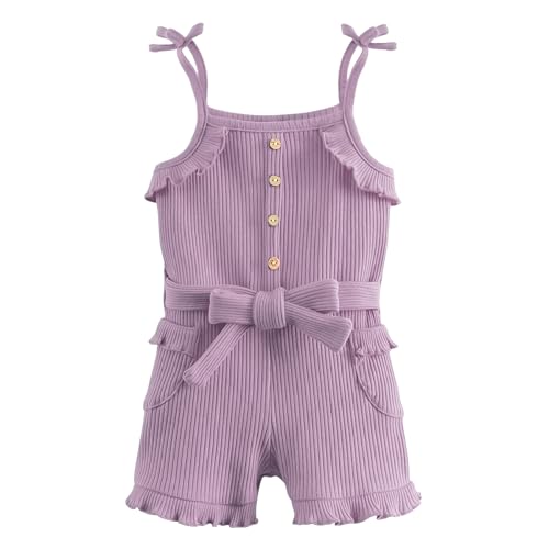 Miipat Baby Mädchen Kleidung Sommer Ärmellos Kleinkind Rüschen Gestrickter Gerippter Strampler Outfit Jumpsuit Kleidungsset für Mädchen Lila 80 12-18 Monate von Miipat