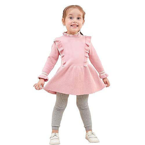 Miipat Baby Mädchen Pullover Kleid Herbst Kleinkind Langarm Rundhals Strick Casual Süß Pullover Rock Rosa 110 3-4 Jahre von Miipat