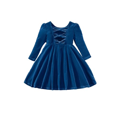 Miipat Baby Mädchen Samt Kleid Kleinkind Mädchen Langarm Kleider Herbst Winter Kinder Prinzessin Geburtstag Party Hochzeitskleid Blau 120 5-6 Jahre von Miipat