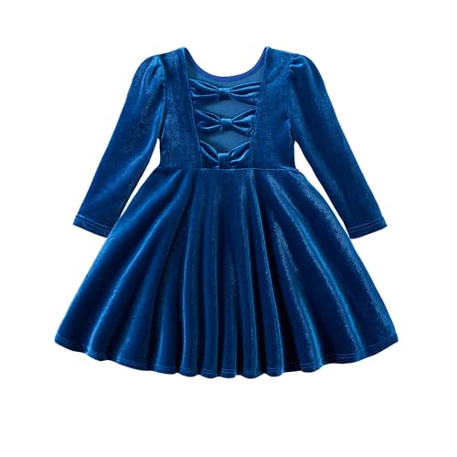 Miipat Baby Mädchen Samt Kleid Kleinkind Mädchen Langarm Kleider Herbst Winter Kinder Prinzessin Geburtstag Party Hochzeitskleid Blau 120 5-6 Jahre von Miipat