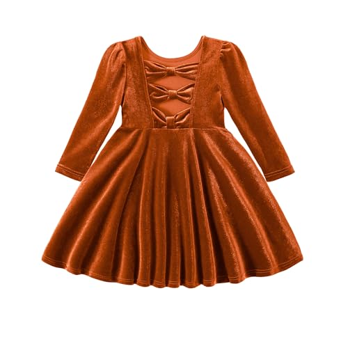 Miipat Baby Mädchen Samt Kleid Kleinkind Mädchen Langarm Kleider Herbst Winter Kinder Prinzessin Geburtstag Party Hochzeitskleid Burnt Orange 120 5-6 Jahre von Miipat