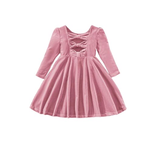 Miipat Baby Mädchen Samt Kleid Kleinkind Mädchen Langarm Kleider Herbst Winter Kinder Prinzessin Geburtstag Party Hochzeitskleid Rosa 110 4-5 Jahre von Miipat