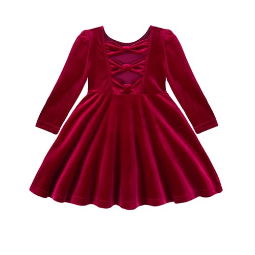 Miipat Baby Mädchen Samt Kleid Kleinkind Mädchen Langarm Kleider Herbst Winter Kinder Prinzessin Geburtstag Party Hochzeitskleid Rot 120 5-6 Jahre von Miipat