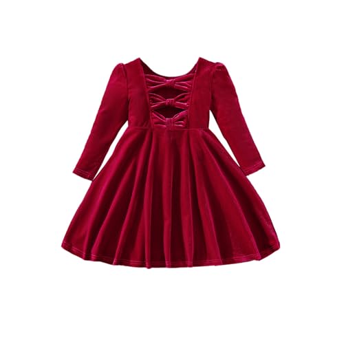 Miipat Baby Mädchen Samt Kleid Kleinkind Mädchen Langarm Kleider Herbst Winter Kinder Prinzessin Geburtstag Party Hochzeitskleid Rot 130 6-7 Jahre von Miipat