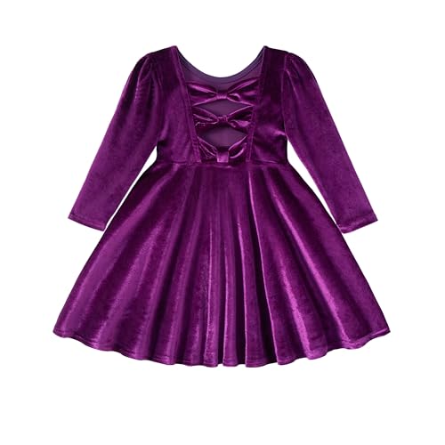 Miipat Baby Mädchen Samt Kleid Kleinkind Mädchen Langarm Kleider Herbst Winter Kinder Prinzessin Geburtstag Party Hochzeitskleid Violett 90 2-3 Jahre von Miipat