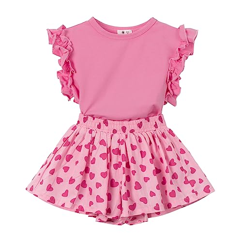 Miipat Baby Mädchen Sommer Kleidung Kurzarm Rüschen Top und Blumen Drucken Hosen Outfits Set 2Pcs Dunkelrosa 2-3 Jahre von Miipat