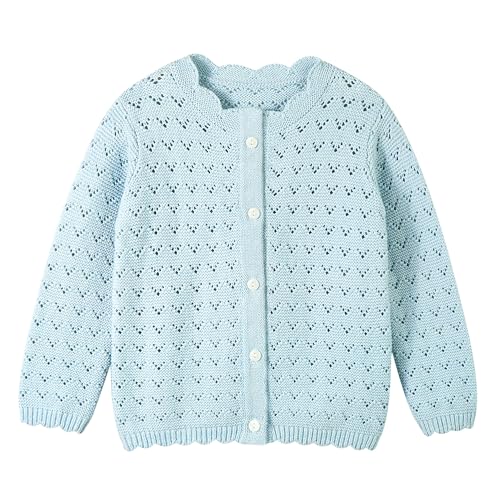 Miipat Baby Mädchen Strickjacken Kleinkind Knitted Cardigan Lange Ärmel mit Knöpfen Einfarbig Casual Strickjacke für Mädchen Kinder(Hellblau 73 12-18 Monate von Miipat
