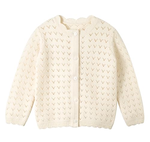 Miipat Baby Mädchen Strickjacken Kleinkind Knitted Cardigan Lange Ärmel mit Knöpfen Einfarbig Casual Strickjacke für Mädchen Kinder(Milchweiß 66 6-12 Monate) von Miipat