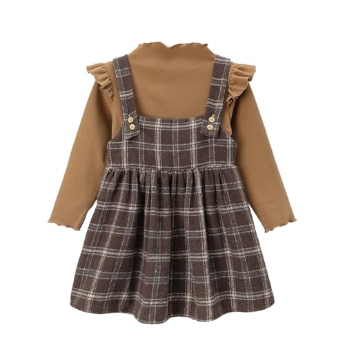 Miipat Kleinkind Mädchen Bekleidungssets Herbst Baby Langarm Top Strap Overall Kleid Mädchen 2Pcs Straps Rock Kleidung Outfits Braun 100 2-3 Jahre von Miipat