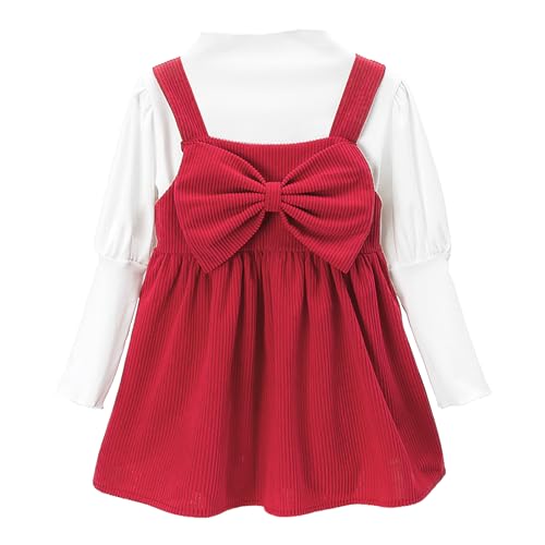 Miipat Kleinkind Mädchen Bekleidungssets Herbst Baby Langarm Top Strap Overall Kleid Mädchen 2Pcs Straps Rock Kleidung Outfits Rot 110 3-4 jahre von Miipat
