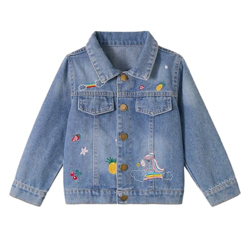 Miipat Jeansjacke Mädchen Stickerei Mode Kleinkind Jeans Jacke Kinder Denim Jacken für Mädchen 100 2-3 Jahre von Miipat