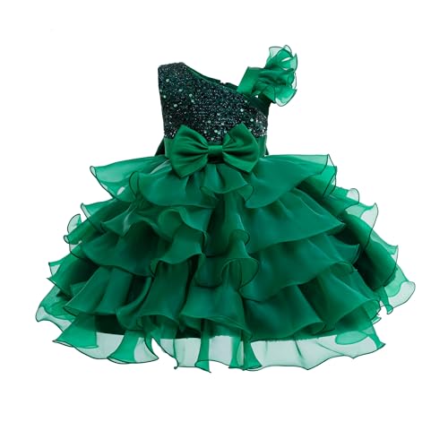 Miipat Mädchen Kleid One Shoulder Pailletten Prinzessin Ärmellos Hochzeit Kleid Tutu Rüschen Kinder Kleider Party Geburtstag Grün 130 6-7 Jahre von Miipat