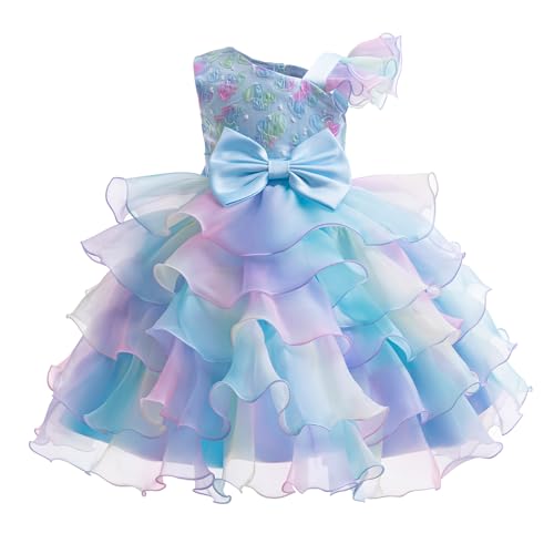 Miipat Mädchen Kleid One Shoulder Pailletten Prinzessin Ärmellos Hochzeit Kleid Tutu Rüschen Kinder Kleider Party Geburtstag Rainbow 120 5-6 Jahre von Miipat