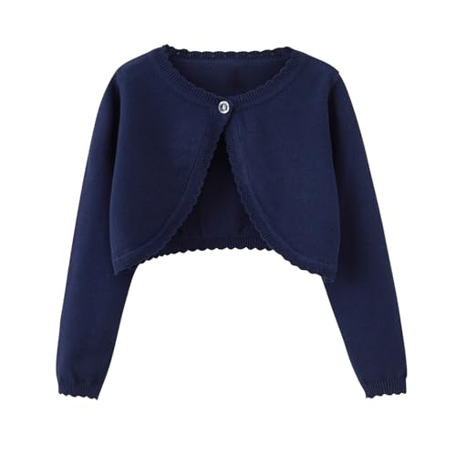 Miipat Mädchen Strickjacke EIN Knopf Baby Mädchen Bolerojacke Kinder Lange Ärmel Schulterjacke Gestrickte Strickkleidung Dunkelblau 120 4-5 Jahre von Miipat
